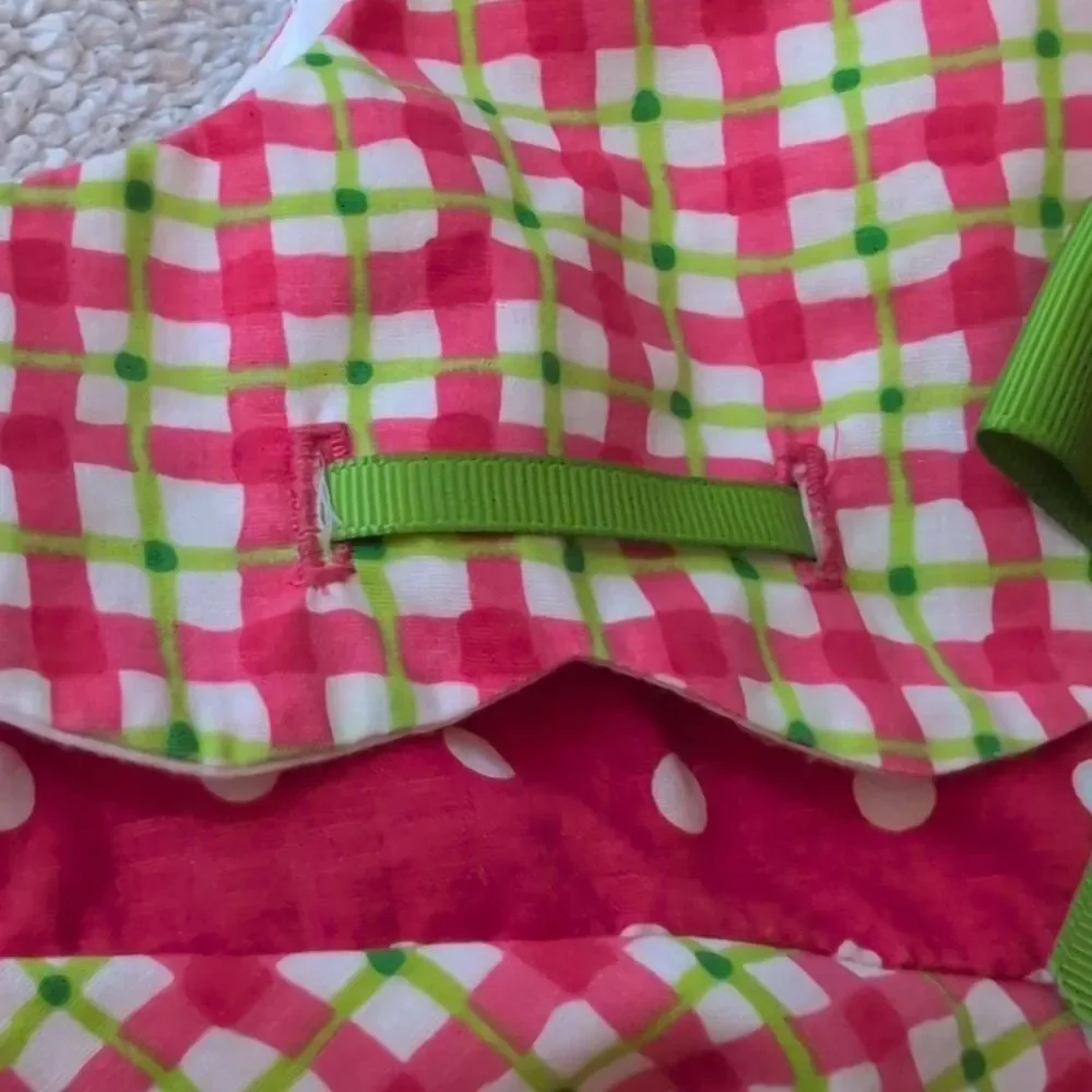 Infant Girl Y2K Rare Editions Pink Green Checkered Flower Crochet Dress‎